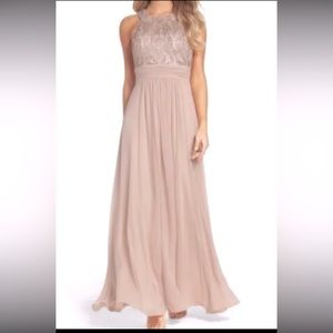 Eliza J Lace Bodice Chiffon Gown size 8 - Beige